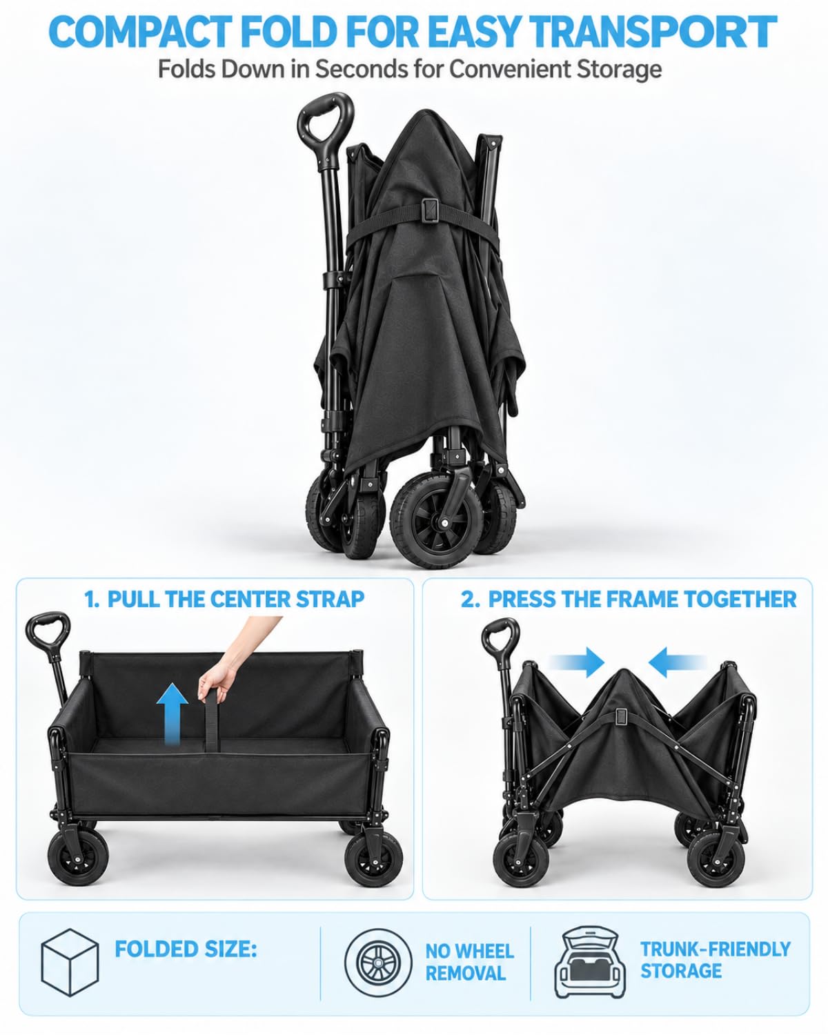 Carro plegable con asiento de banco, capacidad de 440 libras