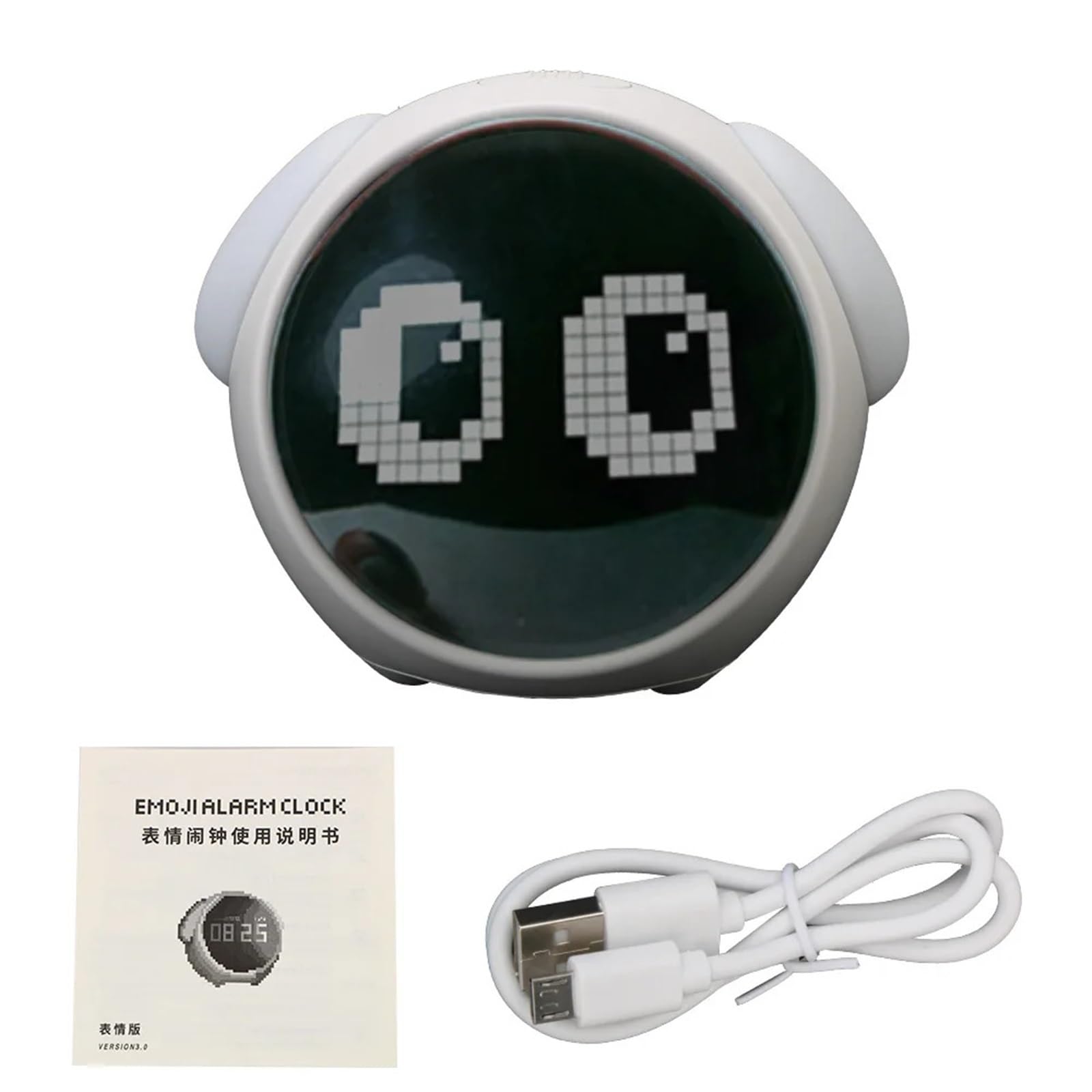 LUYSGBXR Alarm Clock Night Light Cute Expression Alarm Clock Child Voice Controlled Multifunctional For Home Thermometer(WHITE)