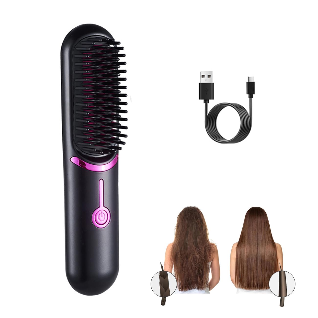 Kabellose Keramik‑Glättbürste mit Ionenfunktion – stylingbürste für kurze haare 3 Temperaturstufen (160/180/200°C), 5200mAh Akku, automatische Abschaltung, kompakt & leicht