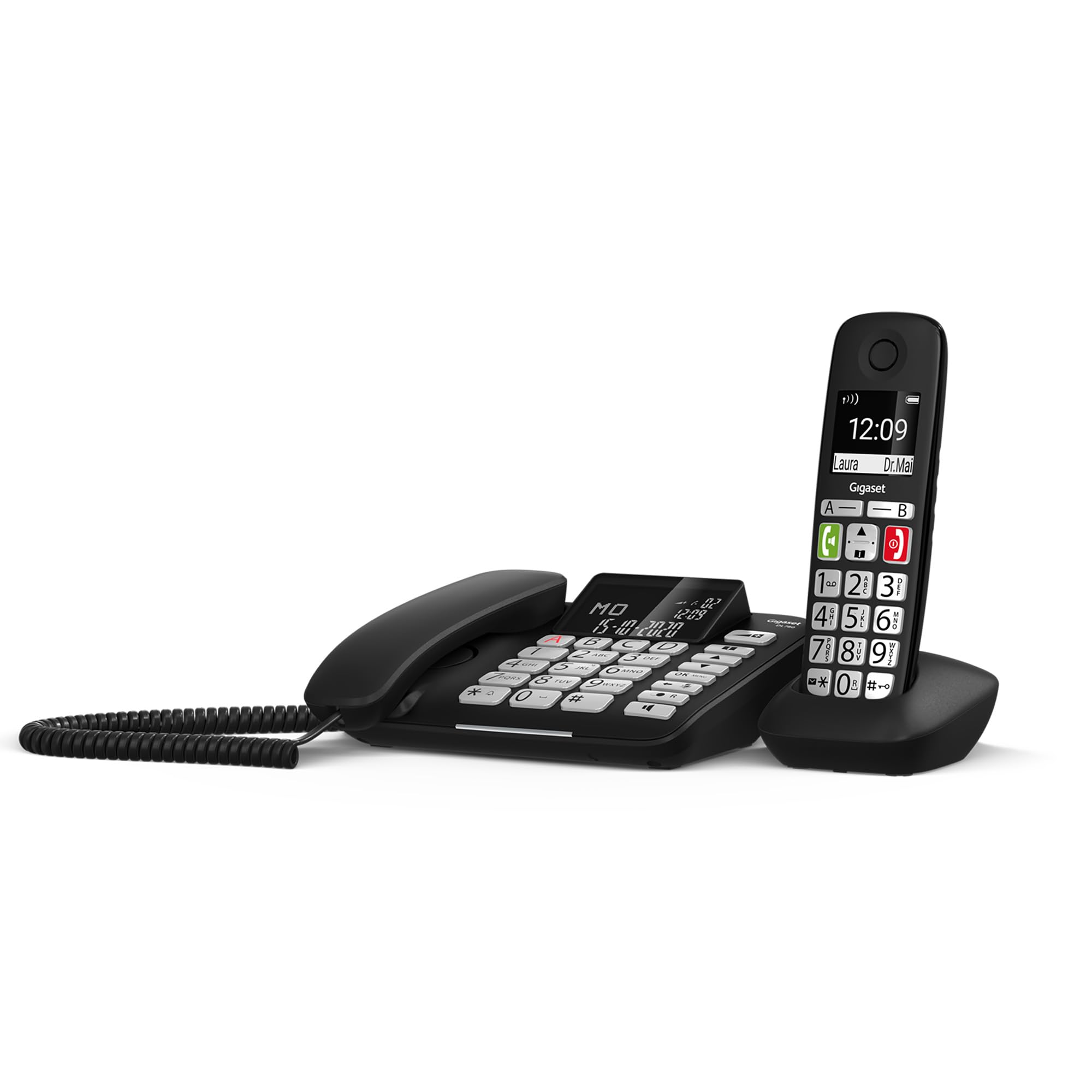 Gigaset DL780 Plus Telefono Fisso con Cornetta Cordless, Nero | Sincronizzazione chiamate, suonerie forti, [Versione Italiana]