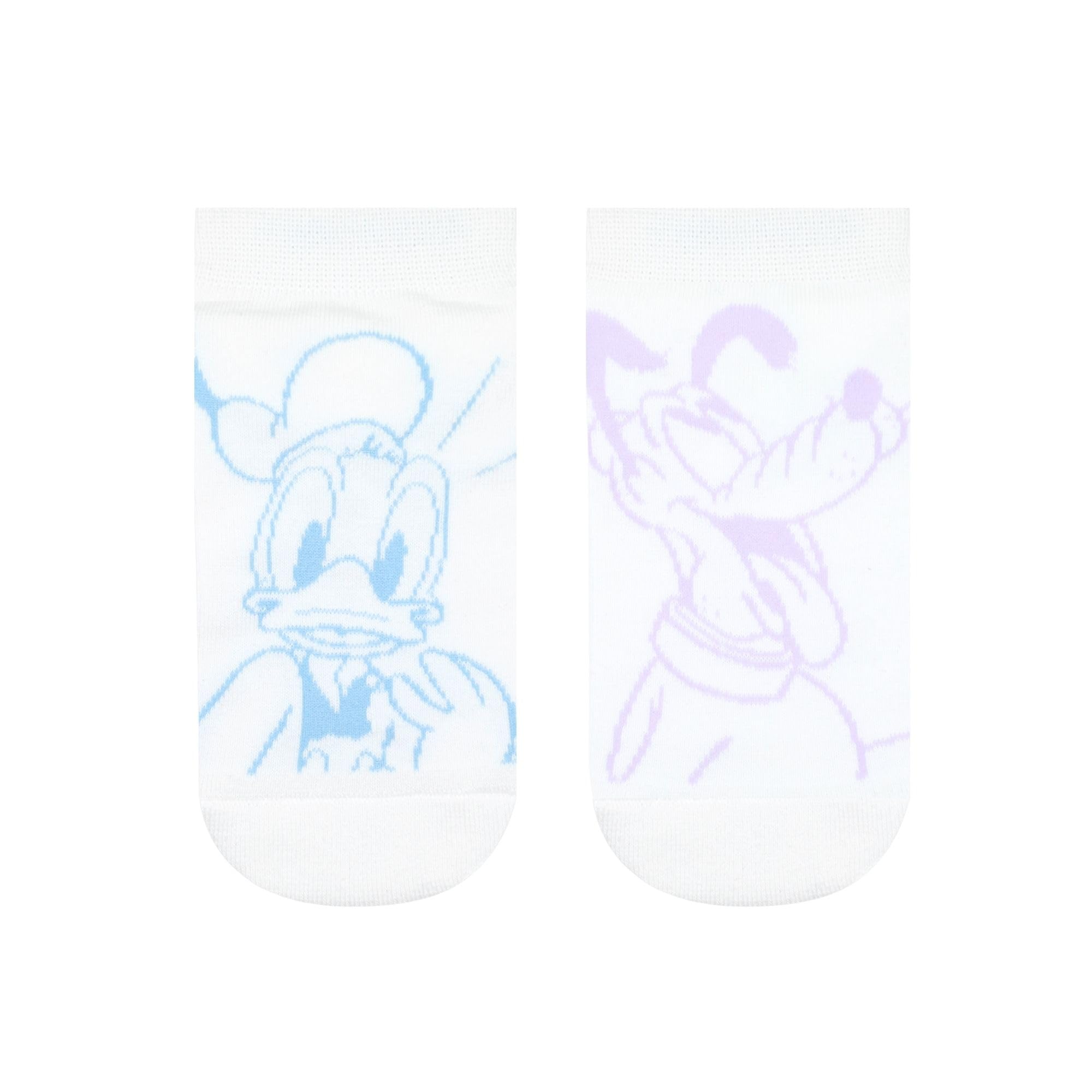 balenzia x Disney Mickey & Minnie, Donald Duck & Pluto Lowcut/Ankle length socks for Women (Pack of 2 Pairs)(Free Size) White|Made with 100% Combed Cotton & Spandex-picture-35