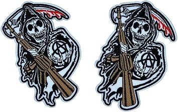 Sons of Anarchy Grim Reaper Motorcycle Biker Style Large Patch Embroidery Applique Iron On Emblem for Outdoor Sports 2pcs