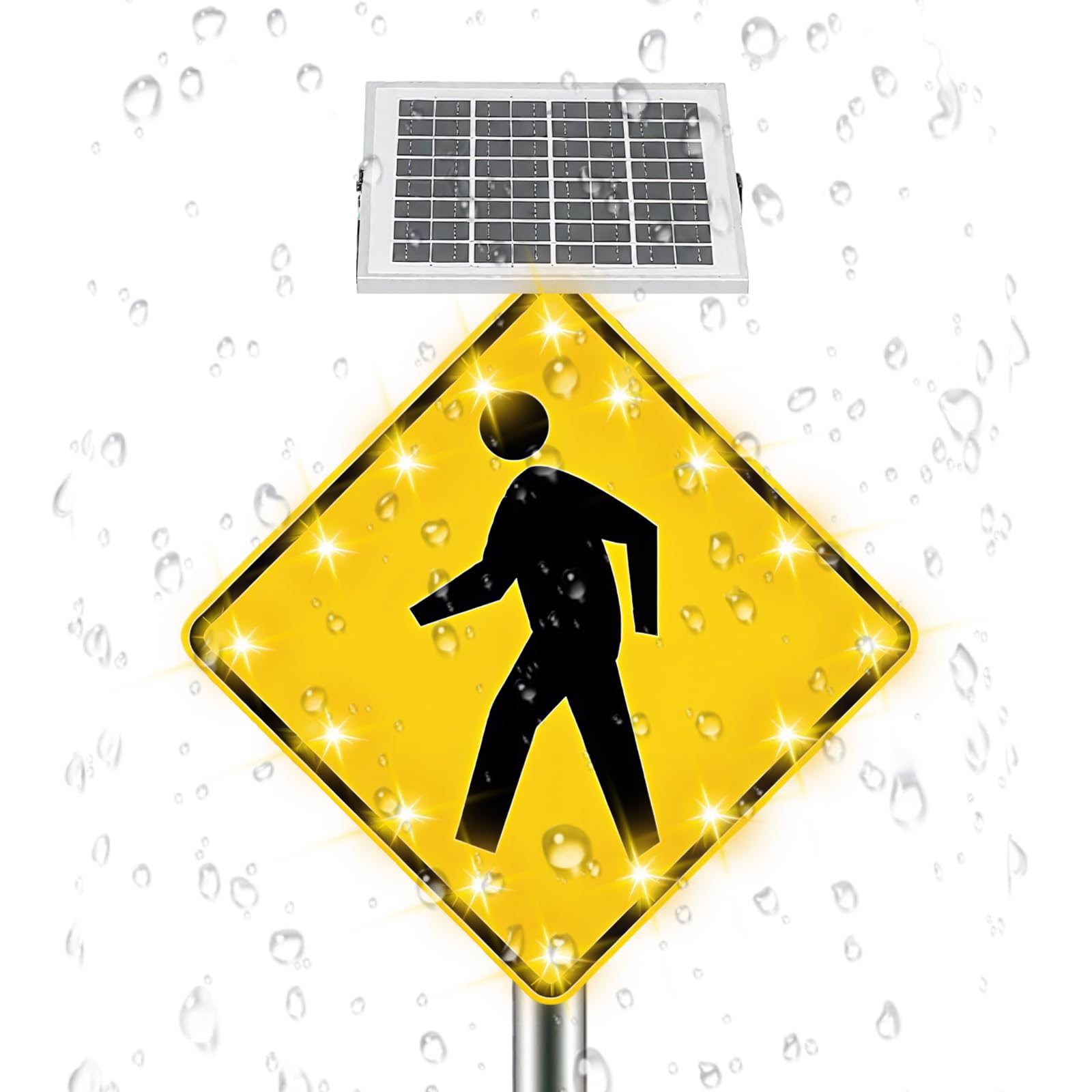 ZHENYUWANG 24-inch/30-inch flashing pedestrian crossing signs, road traffic signs, flashing street warning signs, aluminum rust-proof metal frame 24in