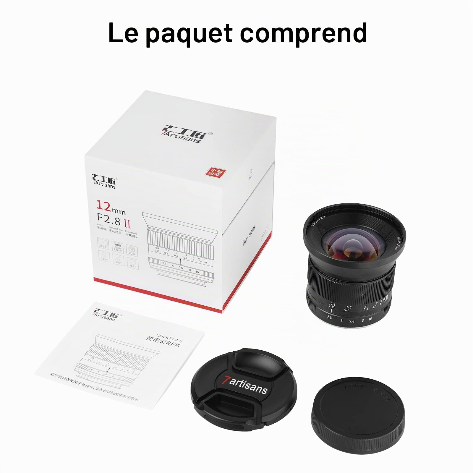 7Artisans Objectif 12 mm F2.8 Mark Ⅱ Ultra Grand Angle APS-C Mise au point manuelle Compatible avec les appareils photo sans miroir Olympus et Panasonic MFT M4/3