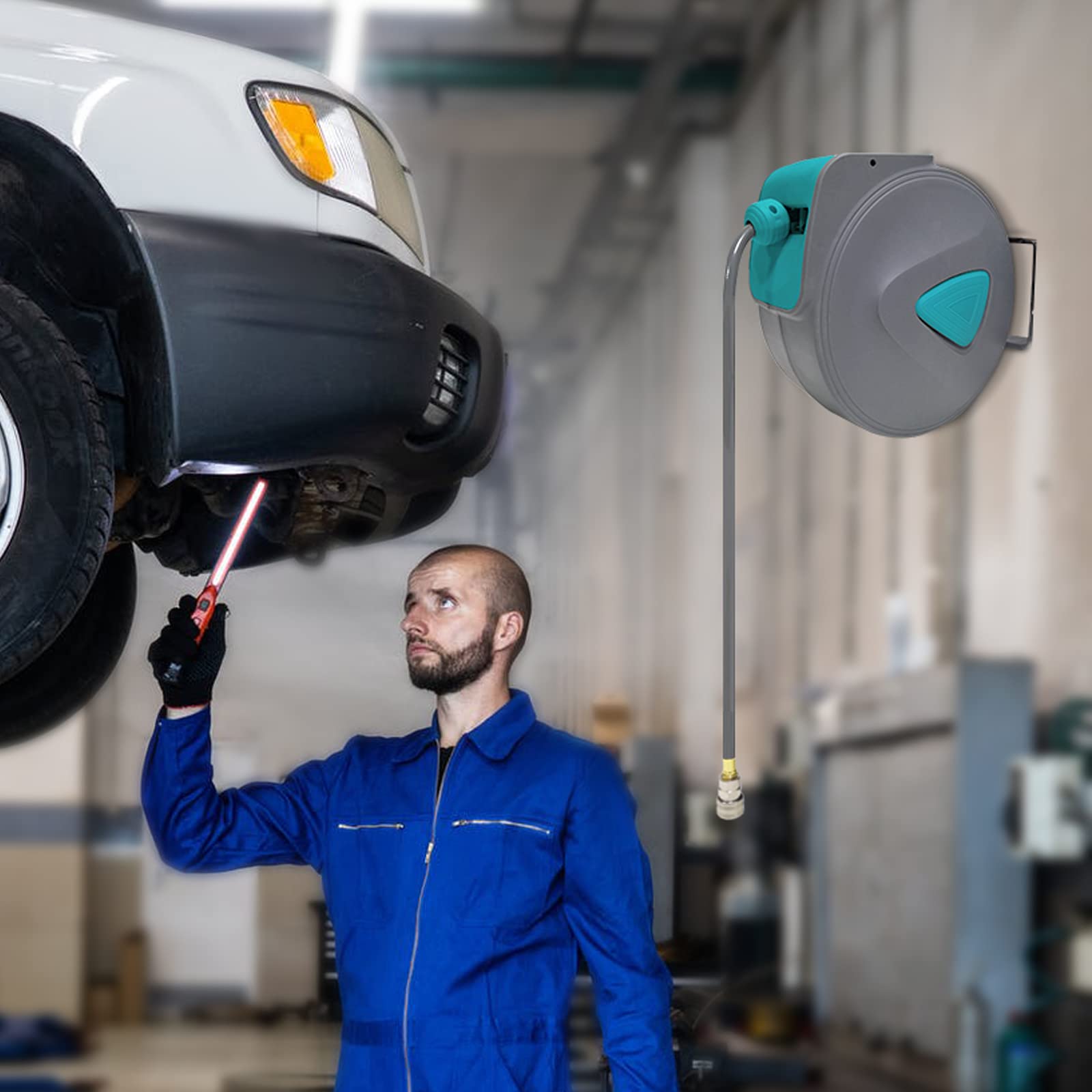 10m Druckluftschlauchtrommel 1/4" Anschluss Druckluftschlauch Aufrolle Automatisch Schlauchtrommel Wandschlauchhalter Schlauchaufroller für Auto-Werkstatt usw