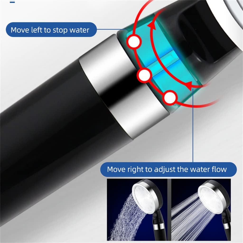 Cabezal de ducha con filtro ajustable, panel grande negro de 9,3 cm, ahorro de agua, alta presión con interruptor de parada, ducha para el cuidado de la piel (color: D, tamaño: 1ps)