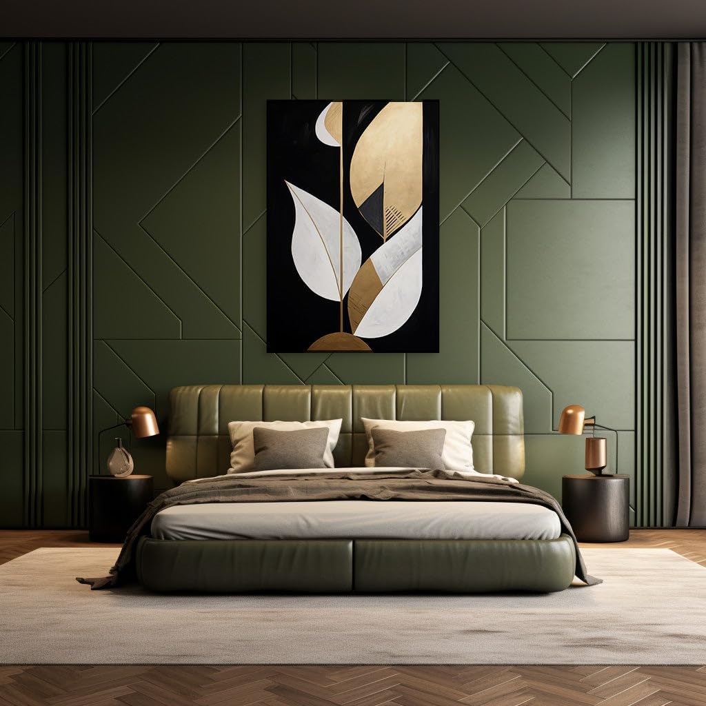 Canvas for Living Room. Contrasts in Elegance: A Study in White and Gold on Canvas, 27 x 18 inch Canvas Wall Art - Modern Home Decor