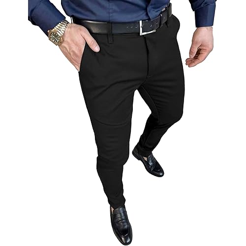 PLEPAN Men's Slim Fit Stretch Dress Pants Skinny Tapered Suit Trousers with Expandable Waist