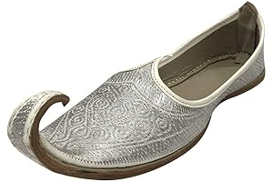 Handmade Silver Aladdin Men's Shoes Vintage Look Punjabi Jutti Indian Mojari