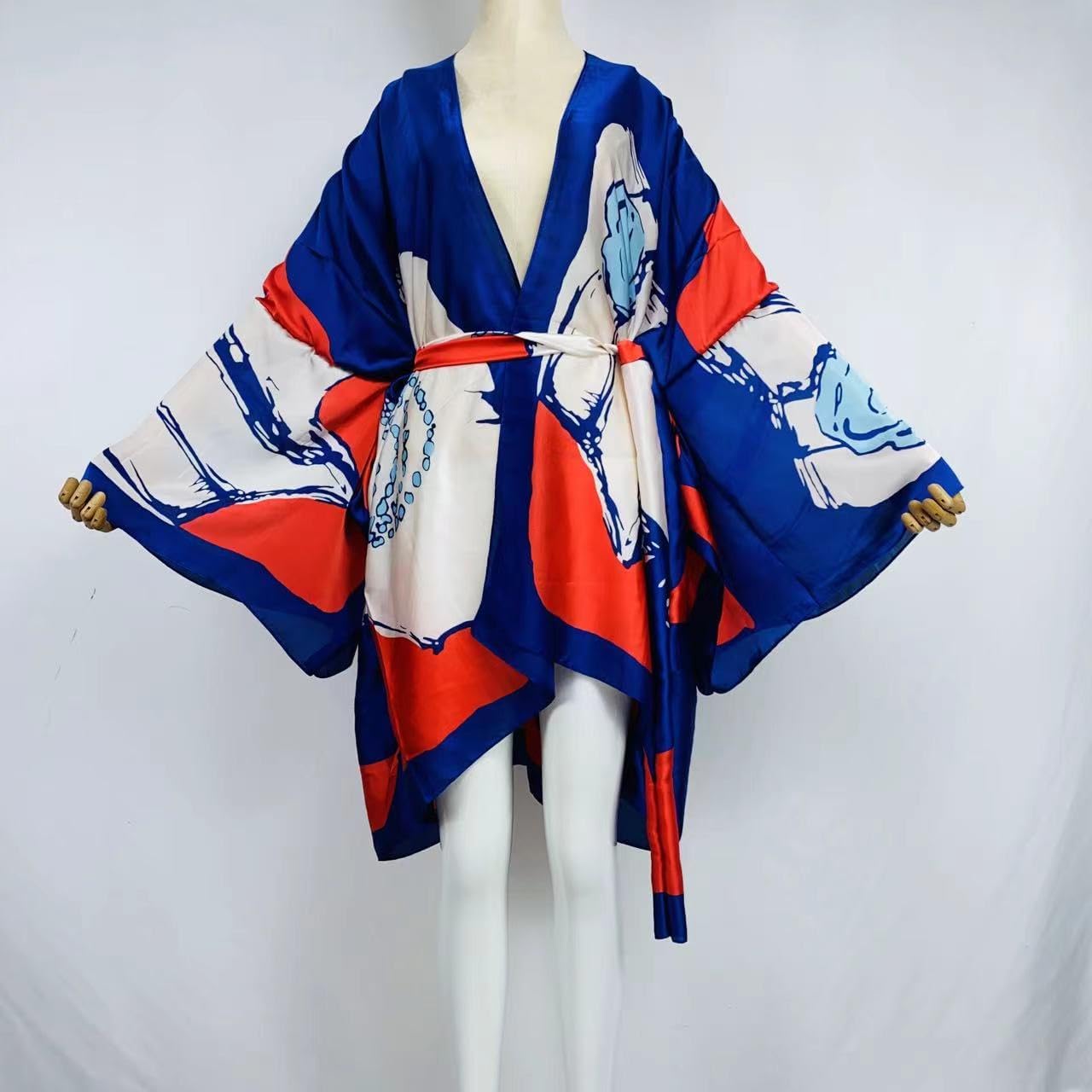 Summer Beach Cover up Women Cardigan Fashion Sexy Boho African Holiday Party Long Sleeve Silk Feeling Robe Kimono Kaftan - Image 2