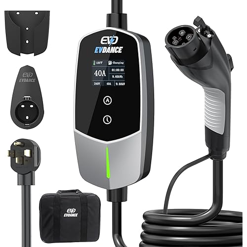 Level 2 EV Charger 40Amp, 240V 9.6KW Portable Electric Vehicle Charging Stations with NEMA 14-50P, 25FT Cable Adjustable Current/Timing Delay Home Electric Car Charger for J1772 BEVs/PHEVs