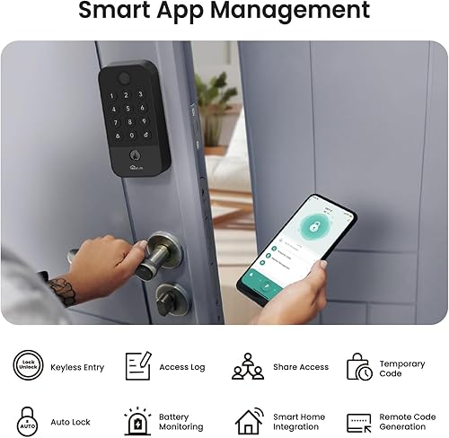 Miniatura 5 de TREATLIFE Cerradura de puerta inteligente con puerta de enlace WiFi Bluetooth, cerradura de puerta de entrada sin llave con código, huella digital y