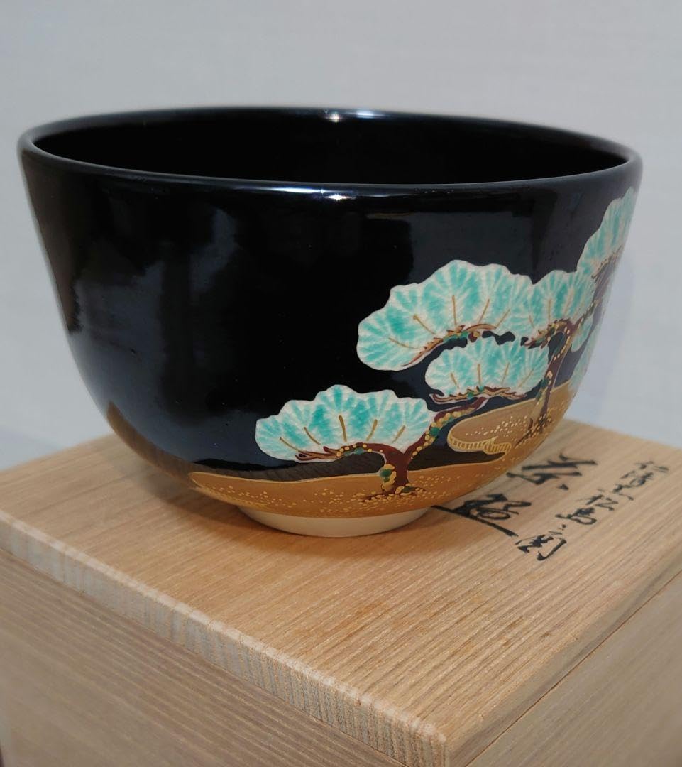 粟田焼 岡田佳山 銀杏画 数茶碗 十客 共箱 抹茶碗 茶道具 【k3468】 粟田焼 岡田佳山 銀杏画 数茶碗 十客 共箱 抹茶碗 茶道具 【k3468