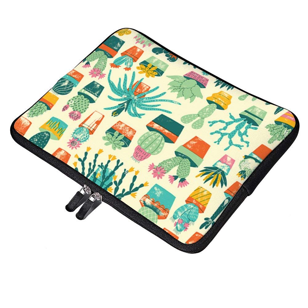 Colorful Cactus Flower Pattern Neoprene 12 Inch Laptop Sleeve Case Protective Cover Carrying Bag for 9.7" 10.5" iPad Pro Air/ 10" Microsoft Surface Go/ 10.5" Samsung Galaxy Tab