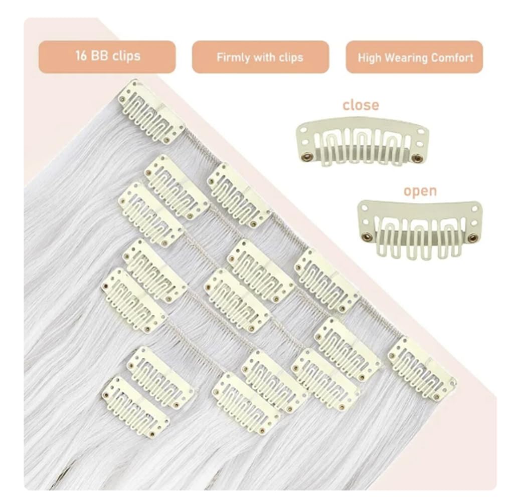 Clip In Human Hair Synthetic Full Head Hair Extension Highlights Streaks (Natural Black, Curly) - Image 2
