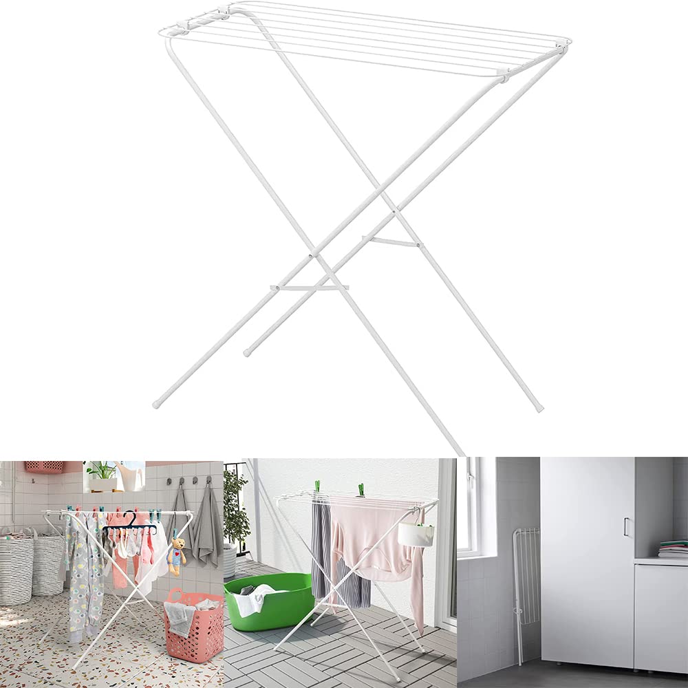 AHS 6m Clothes Drying Rack - Foldable Clothes Horse - Strong Heavy Duty Laundry Rack - Free Standing Towel Dryer Rail - Indoor Outdoor Folding Airer - Clothes Washing Line Stand - White, 79x40x82 cm