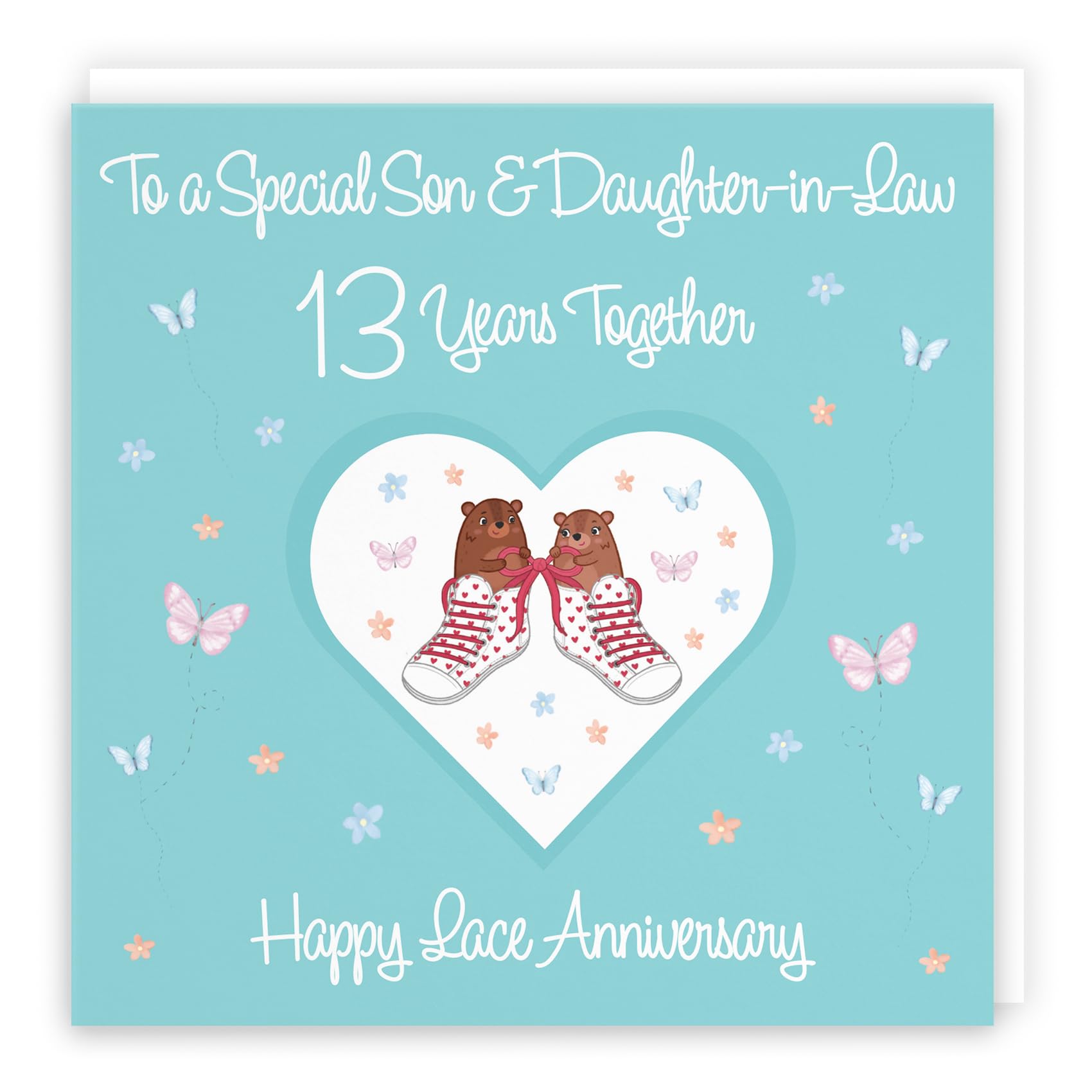 Hunts England, Son & Daughter-in-Law 13th Anniversary Card, 13 Years, Lace Anniversary, Romantic Meadows, Fun Card