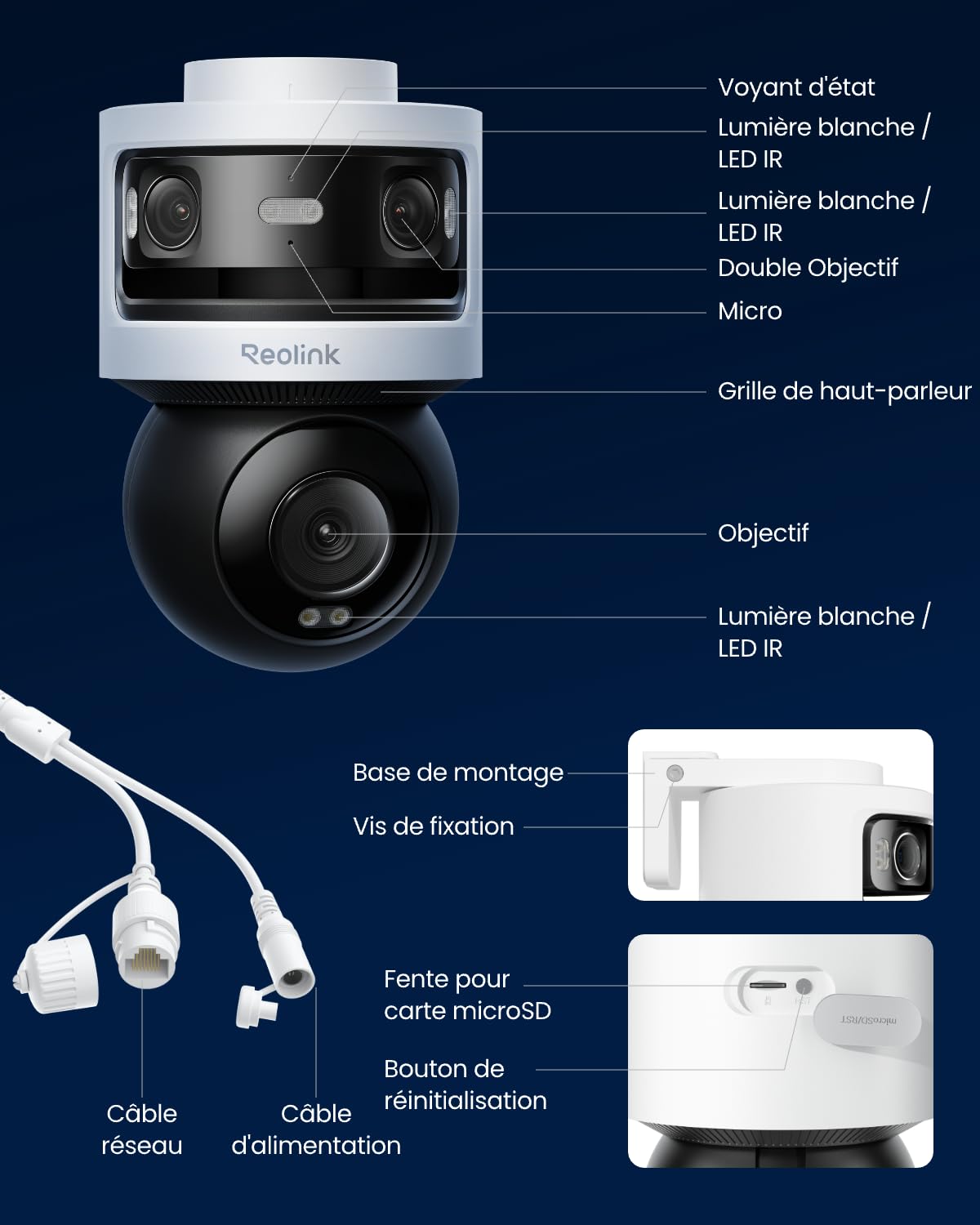Reolink Camera Exterieur Filaire 10Mpx + 8Mpx à Triple Objectif, Caméra PoE avec Suivi-Synchro, Recherche Vidéo IA, Vision Nocturne Couleur et Infrarouge, Enregistrement 24h/24, OMVI 3i PoE