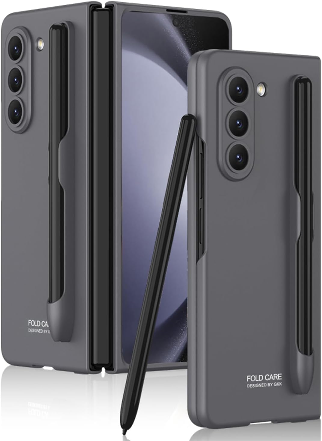 Zubitech Case for Samsung Galaxy Z Fold 5 with S Pen Holder Slim PC Case with Built-in Front Tempered Glass Cover Anti- Drop Bumper Case for Galaxy Z Fold 5 (S pen Not Included) (Mountain Gray)
