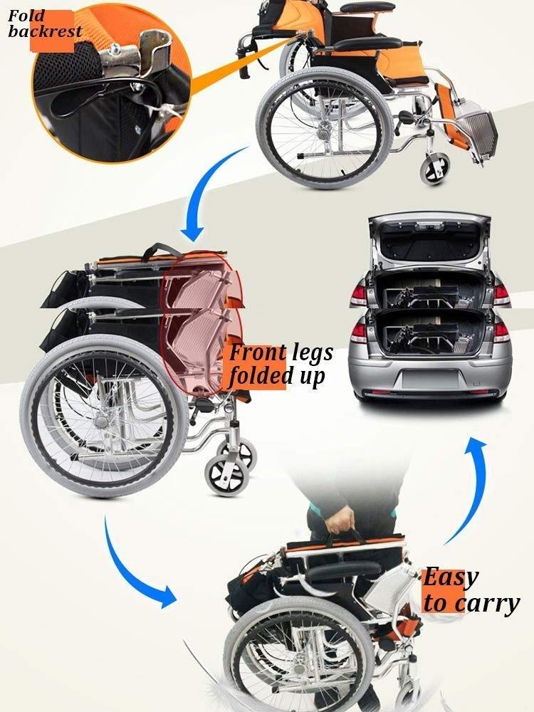 Sillas de ruedas, viejo empuje coche de viaje plegable luz aluminio silla de ruedas con apoyabrazos/pie/libre neumáticos transportador discapacitados, portátil