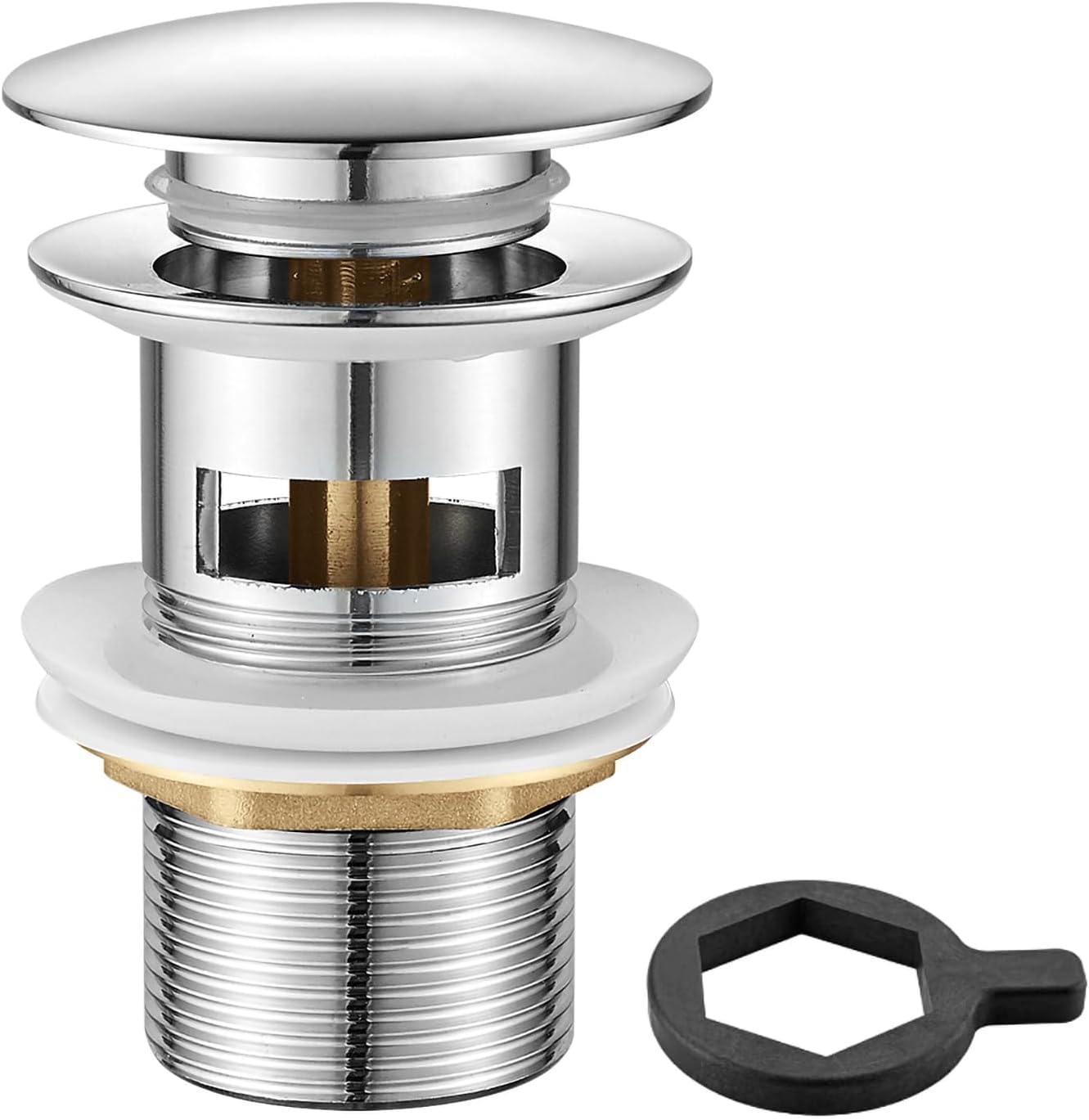 Ibergrif M20502 Pop Up Sink Plug Replacement, Basin Waste, Slotted Click Clack Waste with Overflow, Bathroom Sink Plug, 1/4" BSP, Chrome