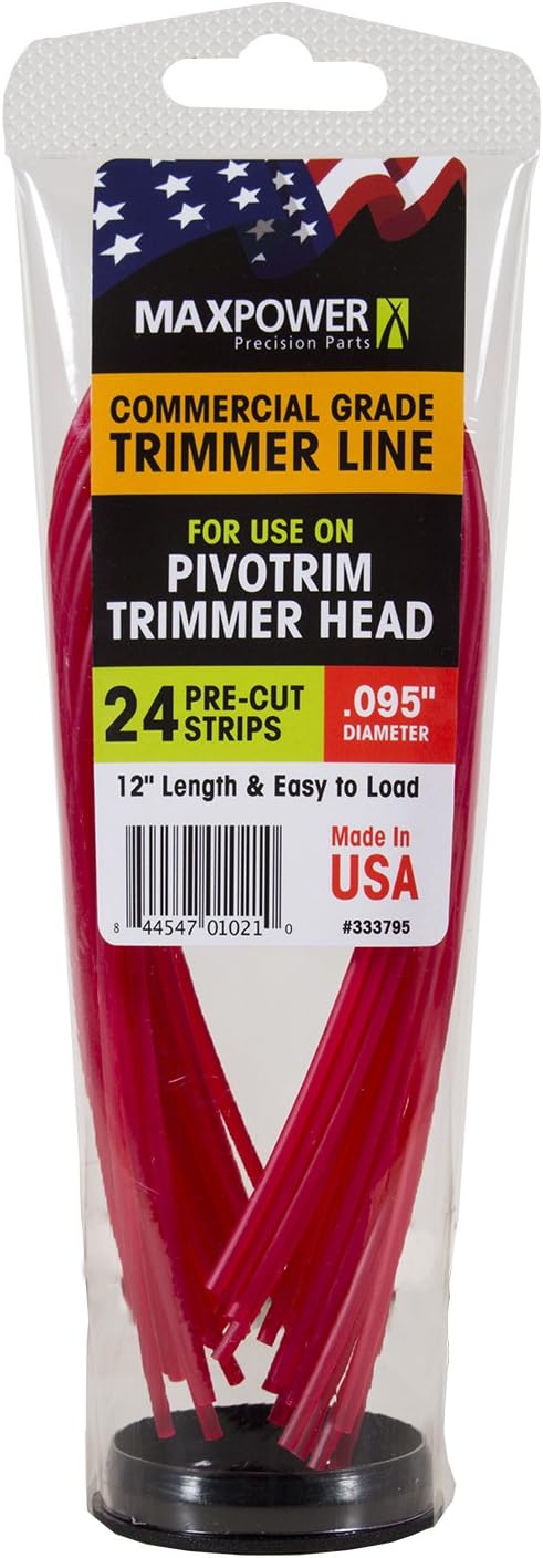 MaxPower 333795 .095" x 12" Trimmer Line Replacement Strips for Pivotrim Head (24Count), Red
