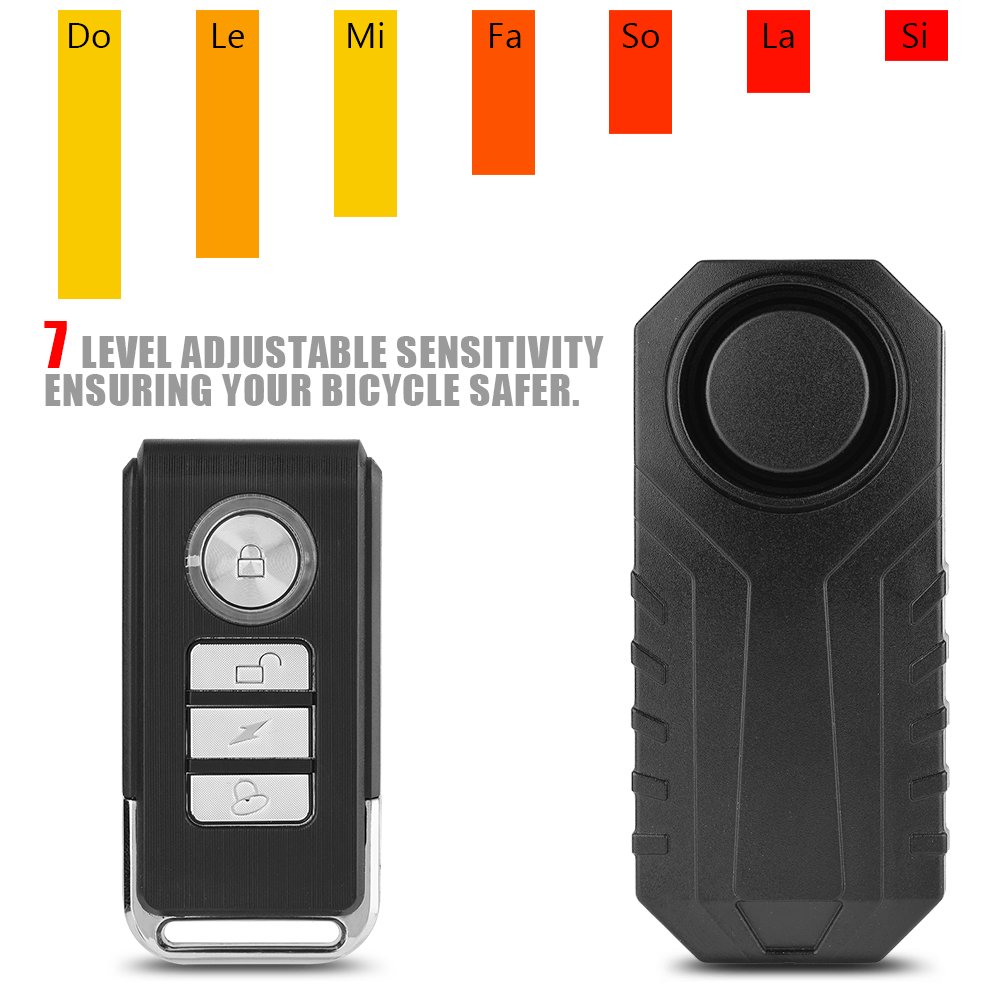 Serrure d'alarme antivol étanche pour vélo - 6 sons alarme, sensibilité réglable 7 niveaux, fonction SOS, compatible moto et vélo