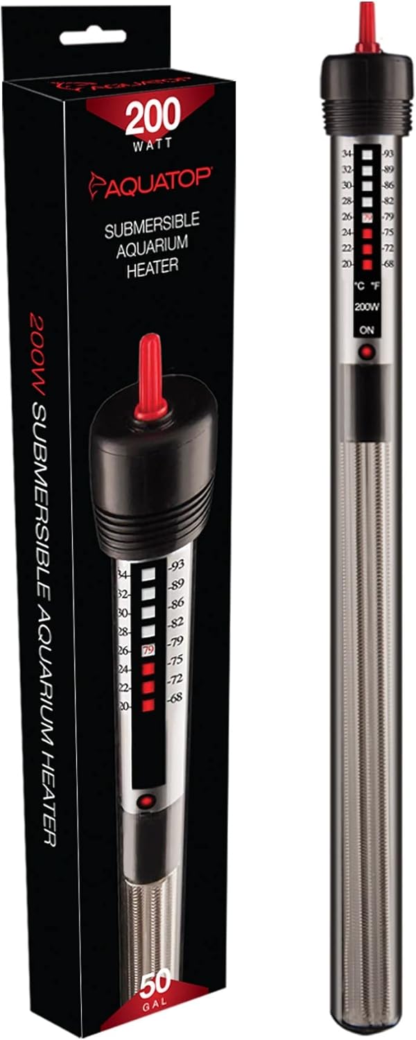 Aquatop 200W Aquarium Submersible Glass Heater Fully Submersible for Fish Tanks Up to 50