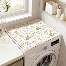 SUPERDANT Washer and Dryer Top Floral Protector Mat Countertop for Laudry Washing Machine Topper Dryer Non Slip Waterproof Washable Top Cover Pad for Home Kitchen Laundry Room Gift 23.6x20In