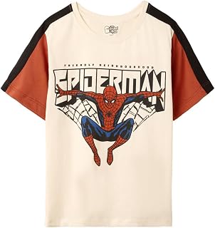 The Souled Store Spider-Man: Friendly Spidey Boys Short Sleeves Round Neck Beige Graphic Printed Regular Fit Cotton T-Shir... Price In India