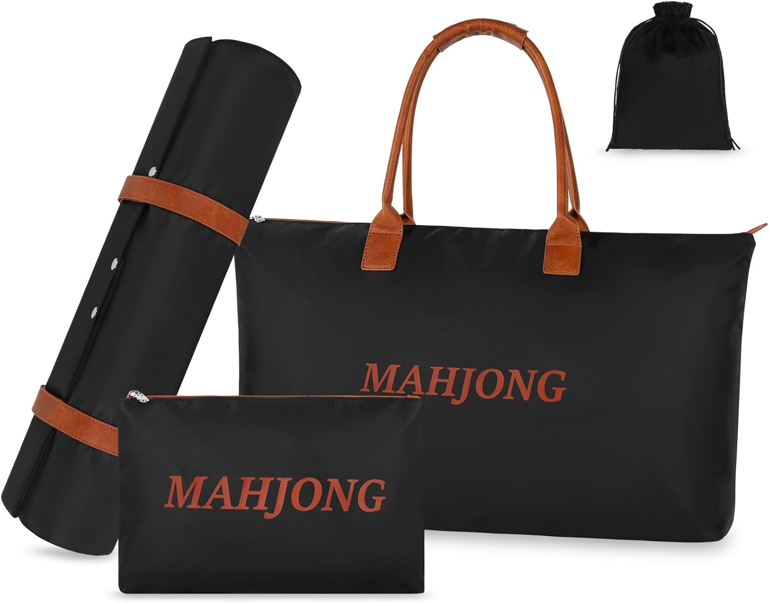 Yorige Empty Mahjong Bags 4 Pcs Set for American Tiles & Racks, Nylon Mahjong Tote Bag with Tiles Bag, Protective Sleeve for Rack Pushers, Drawstring Bag for Game Nights Parties Gifts