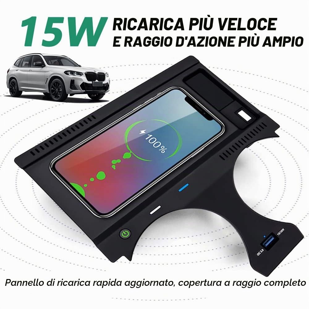 Caricatore Wireless Auto per BMW X3 X3M 2018 2019 2020 2021 2022, per BMW X4 X4M 2019 2020 2021 2022, 15W Rapida Ricarica Telefono Pad per BMW G01 G02 Accessorio, Regalo per BMW Possessori