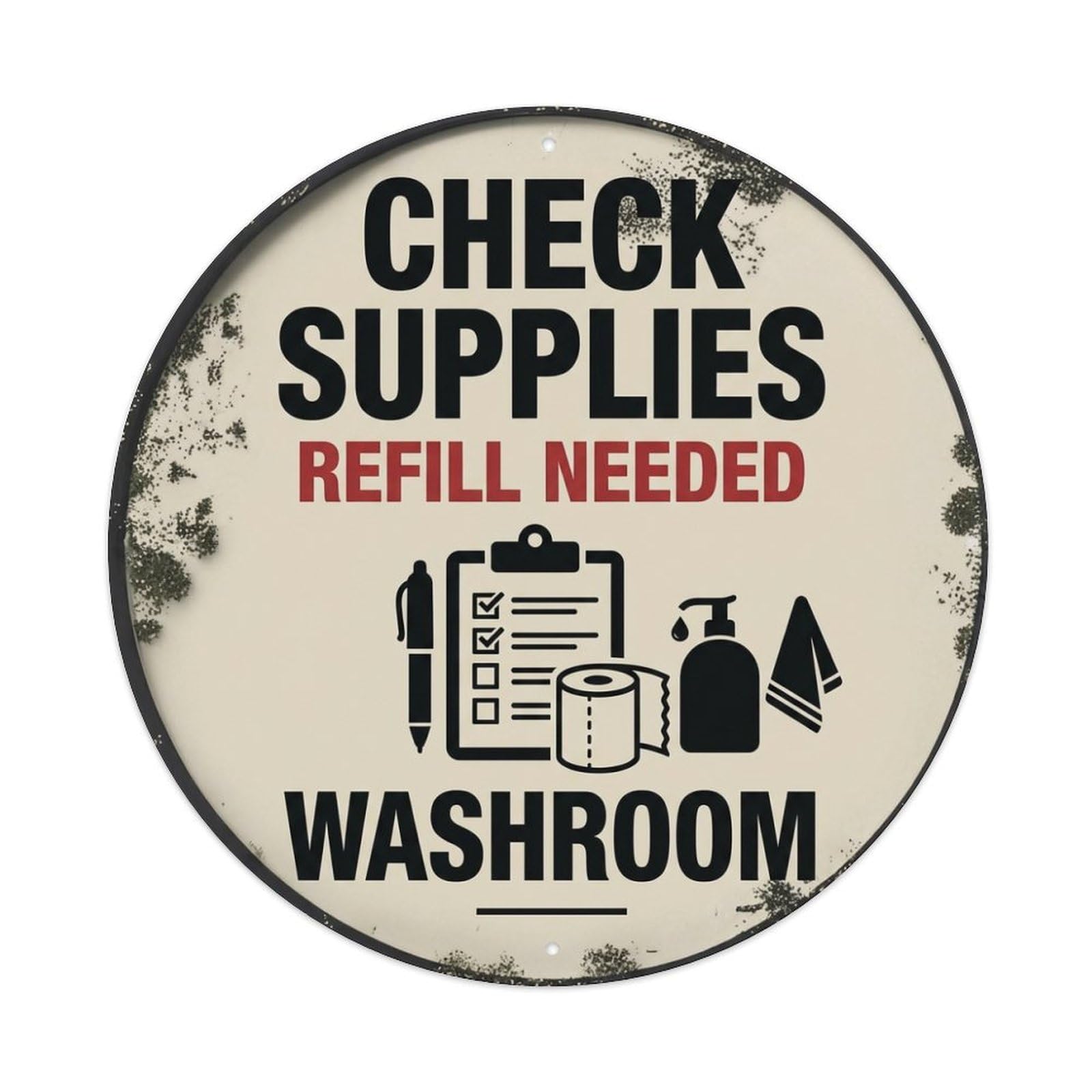 Metal Tin Sign Check Supplies Refill Needed Washroom Warning Sign