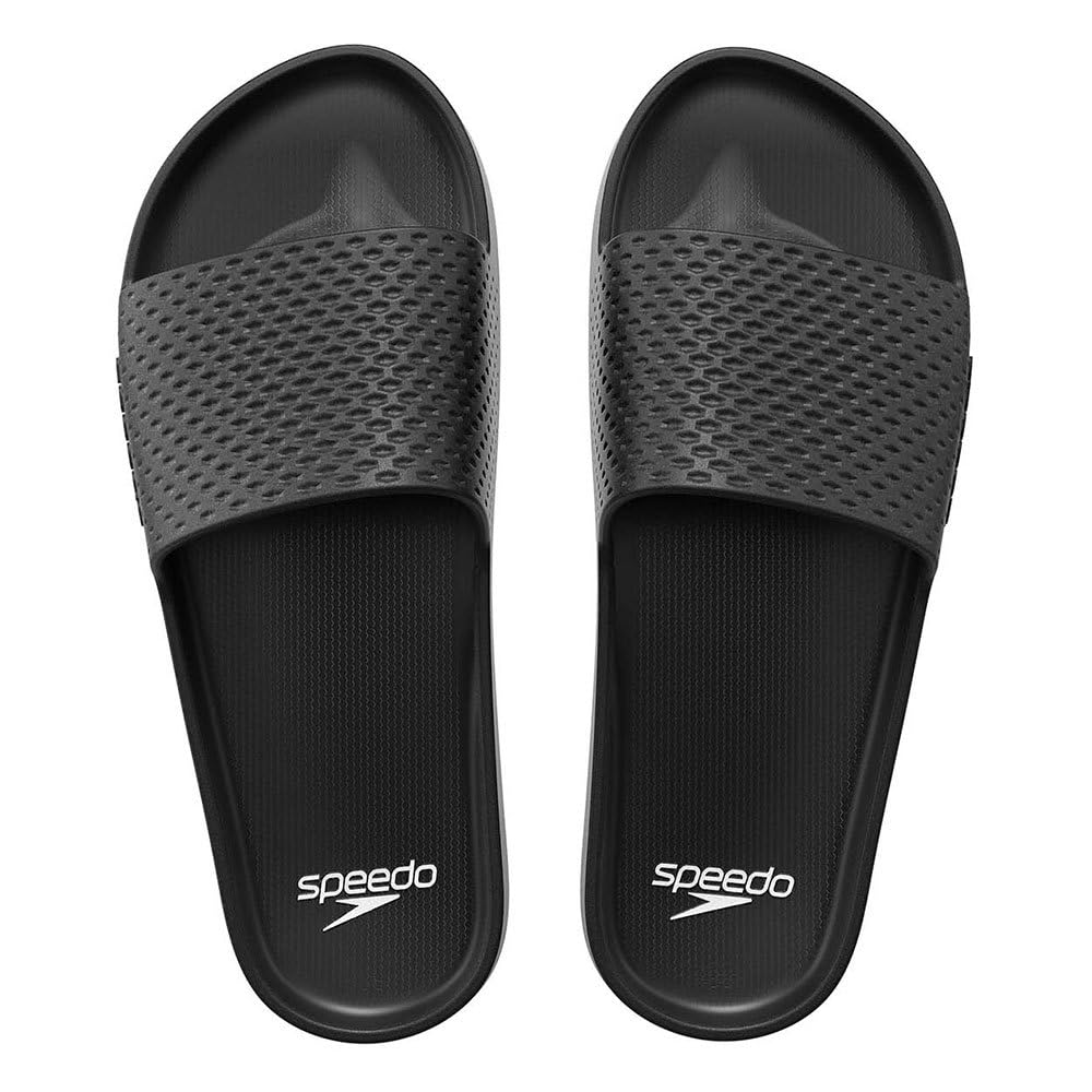 Speedo Men's ESential Slides | Pool Sliders | Quick Dry, Pantone Black, 66