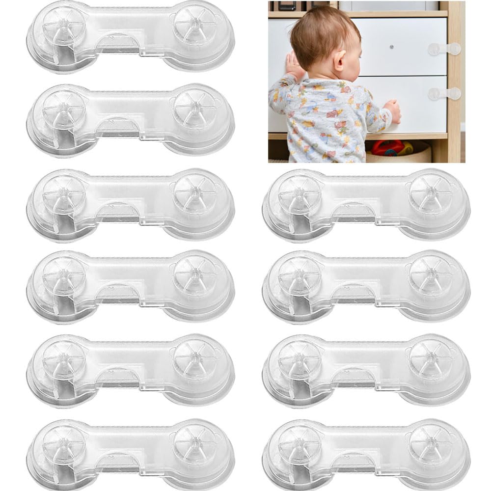 Goodern 10 Pack Baby Safety Cabinet Locks,Child Proof Safety Door Locks with Self Adhesive Household Babies Drawer Securing Locks Multi-Purpose Childproof Latches for Furniture Cupboards-Transparent