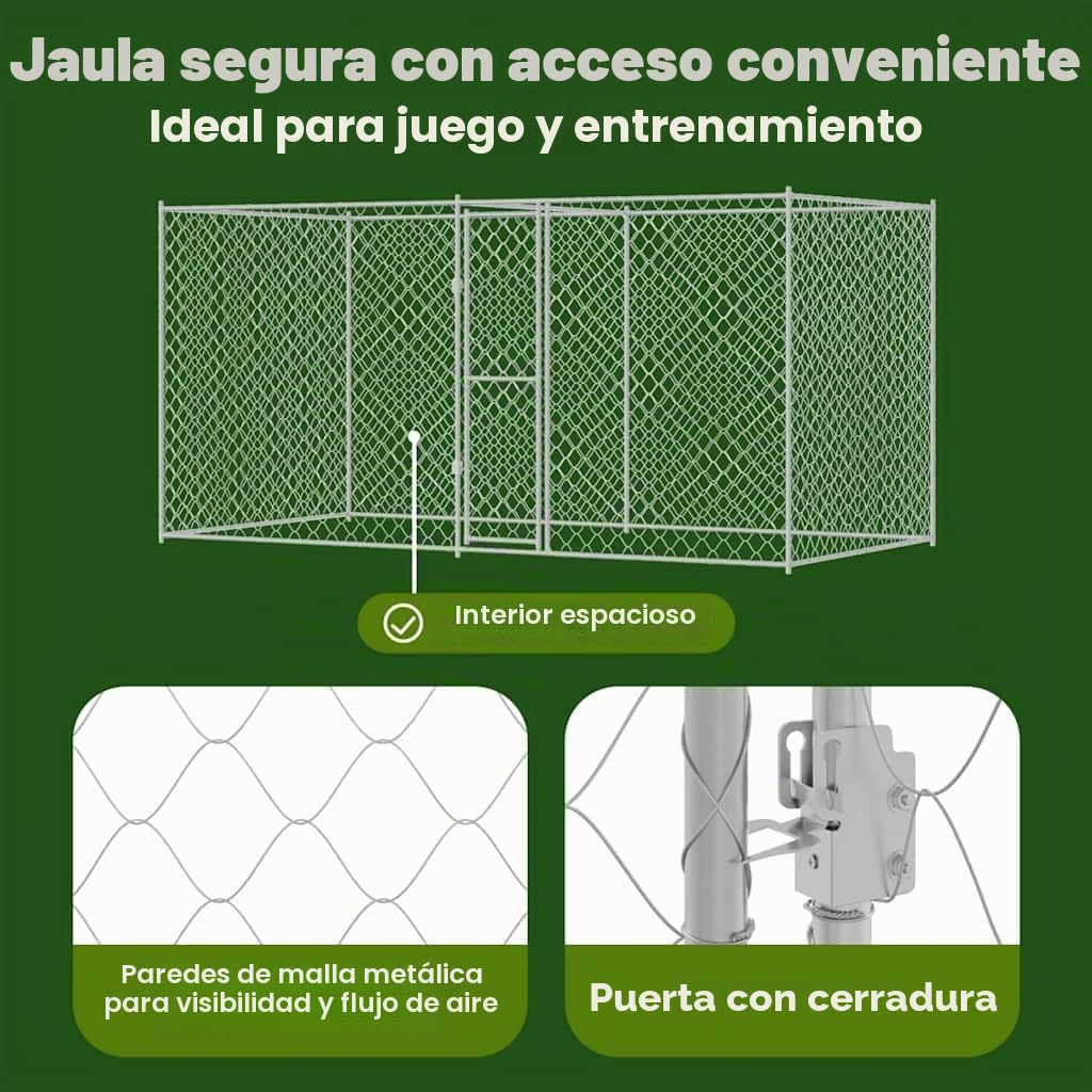 vidaXL Jaula para Perro Plateado 400 x 200 x 200 cm Acero Galvanizado, Jaula rústica para Perros, Gran Espacio Exterior, Refugio Seguro, Ideal para Razas Grandes, cómoda y Duradera