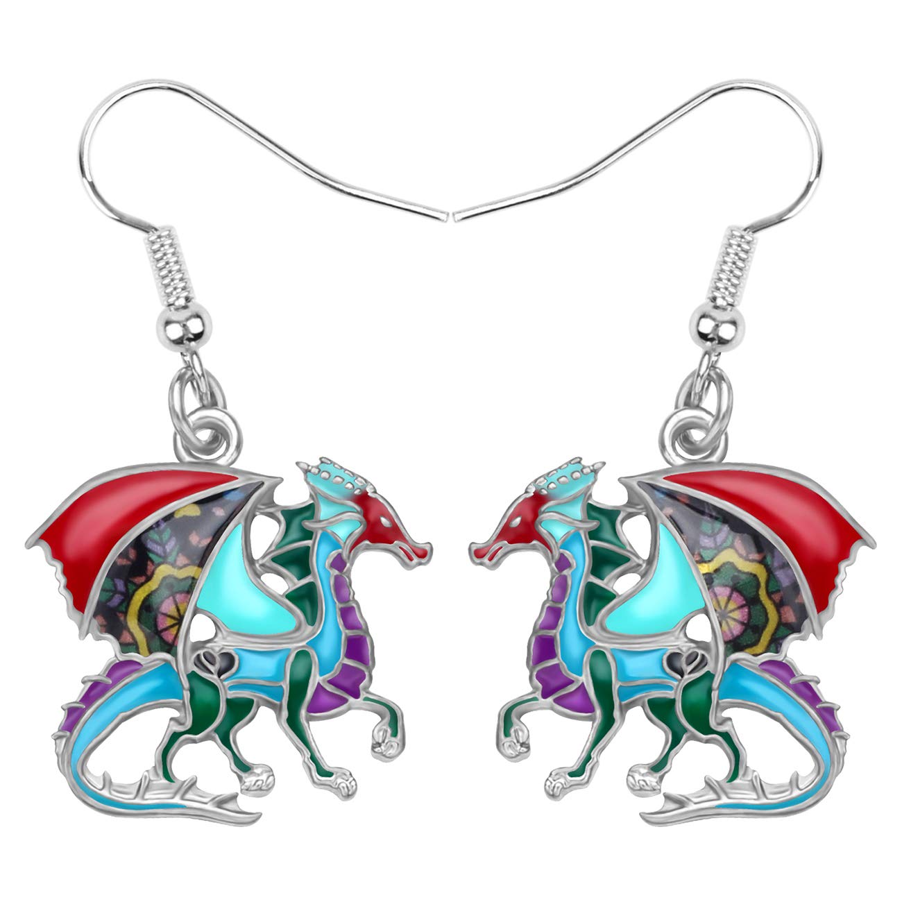 BONSNY Enamel Fantasy Colorful Dragon Dinosaur Earrings for Women Jewelry Novelty Funny Charms Original Design