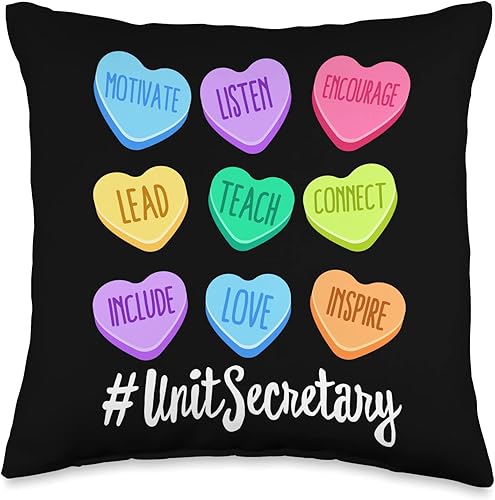 Valentines Day Teacher Outfits Unit Secretary Unit Secretary School - Almohada de corazón de caramelo pastel 16 x 16 pulgadas multicolor