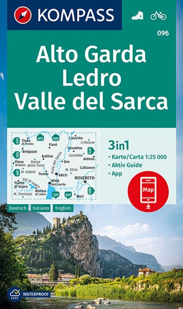 Alto Garda, Ledro, Valle del Sarca D/I/E (096): 3in1 Wanderkarte mit Aktiv Guide inklusive Karte zur offline Verwendung in der KOMPASS-App. Fahrradfahren.