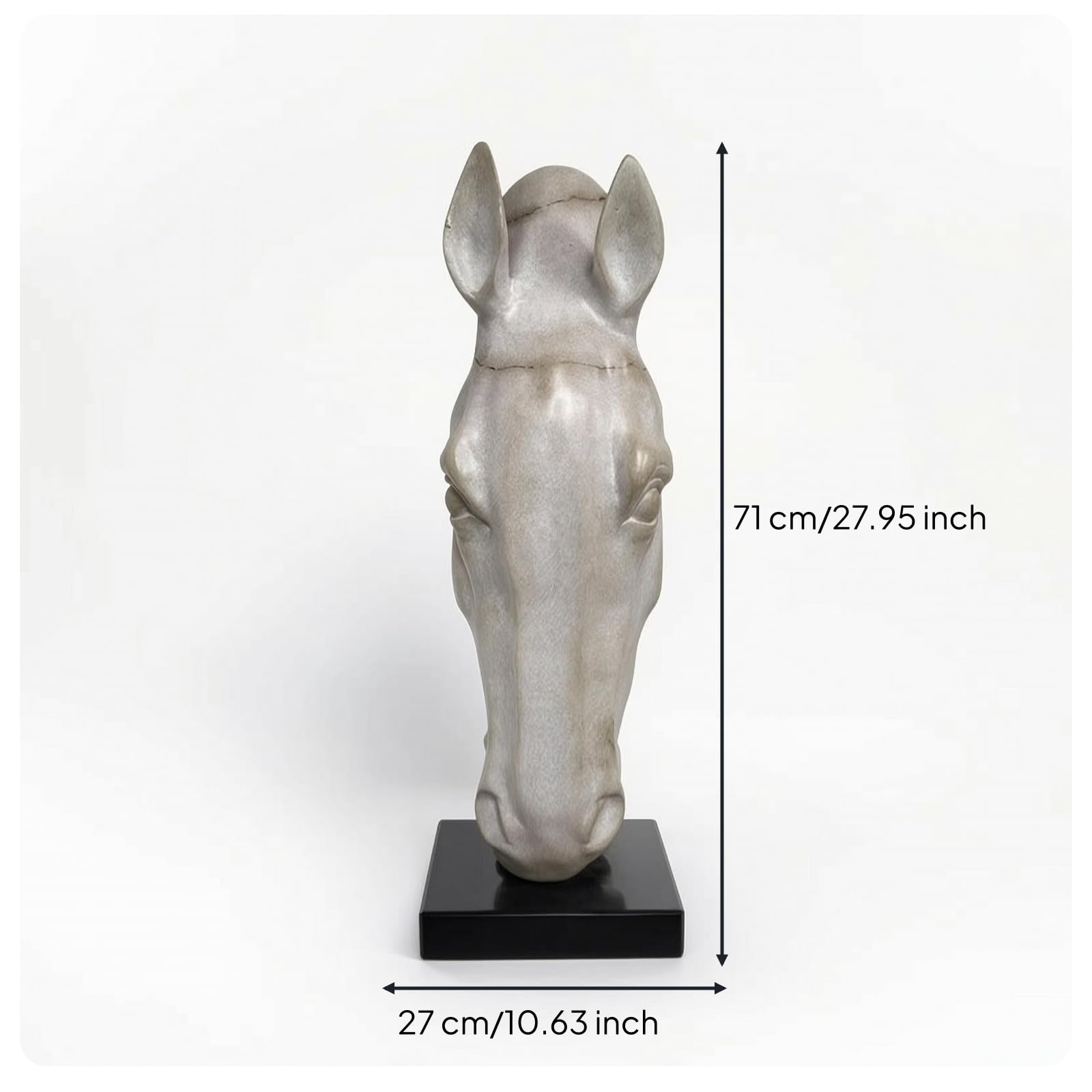 Escultura de Caballo Figura Busto Adorno Estatua con Acabado Jade Sintético en Resina y Base Negra Robusta Adecuada para Consola de Entrada Mueble de, Blanco, Cabeza De Caballo