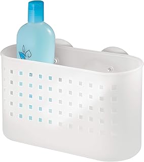 InterDesign Basic panier de douche, valet de douche en plastique sans perçage avec ventouses, transparent