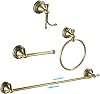 Leyden Antique Brass Bathroom Accessories, Brushed Brass Towel Bar Set Towel Holder Hand Towel Ring Toilet Paper Holder Wall Coat Hooks Wall Mounted 4 Piece Wave Pattern Base