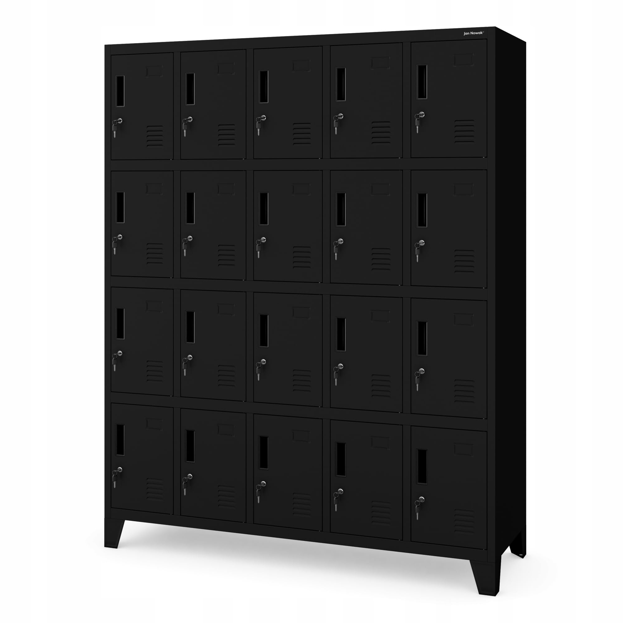 Jan Nowak Umkleideschrank 5B4A Fächerschrank Schließfachschrank mit 20 Fächern Wertfachschrank Metall Pulverbeschichtung 172 cm x 136 cm x 45 cm (H x B x T) (Schwarz)