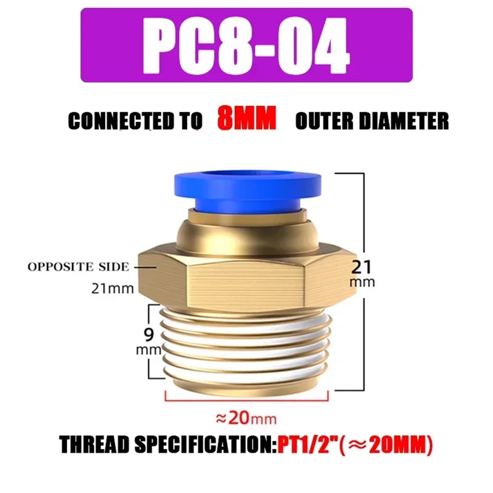 10/50PCS Pneumatic Fitting Air Connector PC 4mm 6mm 8mm 10mm 12mm Thread 1/8" 1/4" 3/8" 1/2" Hose Fittings Pipe Quick Connectors(PC8-04,10 PCS)