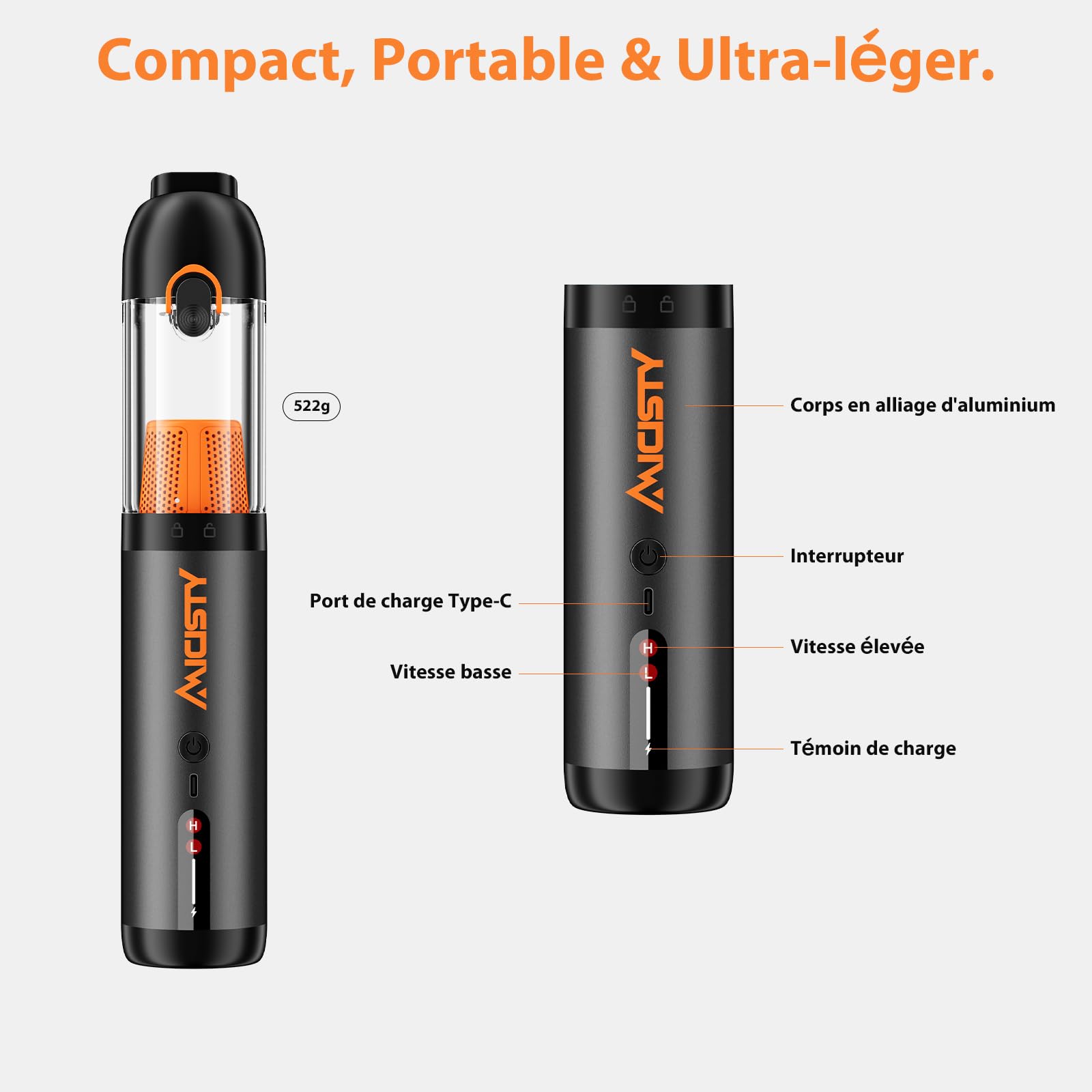 Aspirateur de Voiture sans-Fil Puissant 30kPa, Aspirateur à Main 7800mAh Batterie, Moteur sans Balais, 50 Min Autonomie, 1.5H Charge Rapide, 4-in-1 Mini Aspirateur/Souffleur/Gonfleur/Pompe