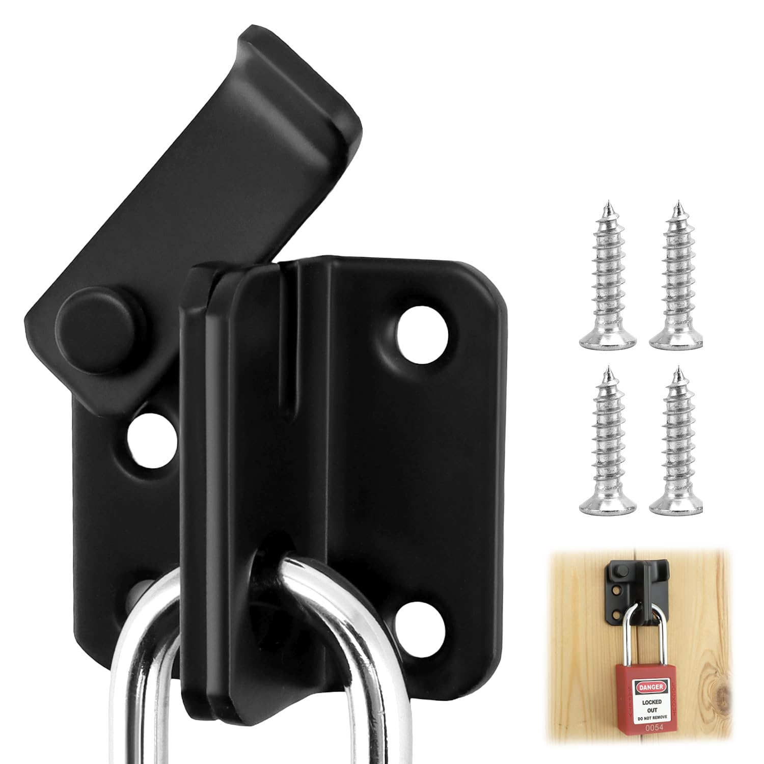 Qwork Black Qwork® Shed Lock, Stainless Steel Gate Latch, Left Open Bolt Lock, For Wooden Gates, Sheds, Garage, Garden