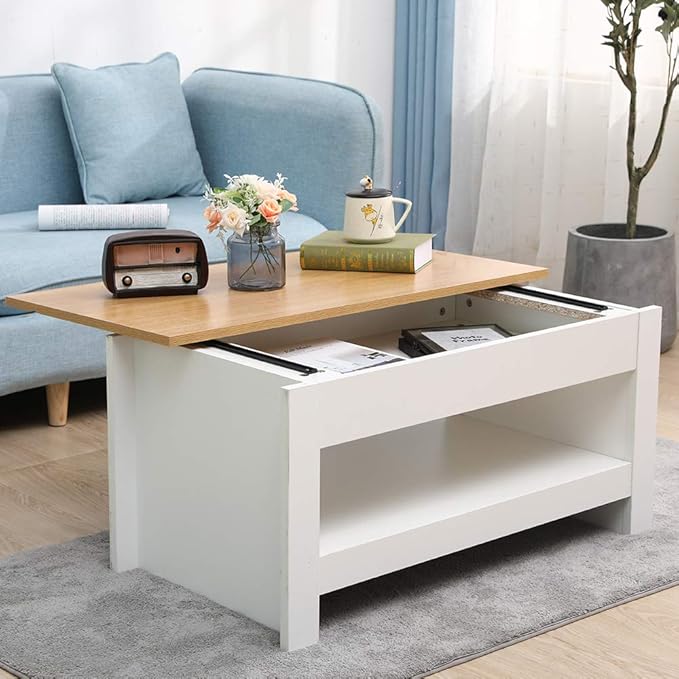 FUSIDE Wooden Coffee Table with Sliding Top and Hiden Storage Shelf