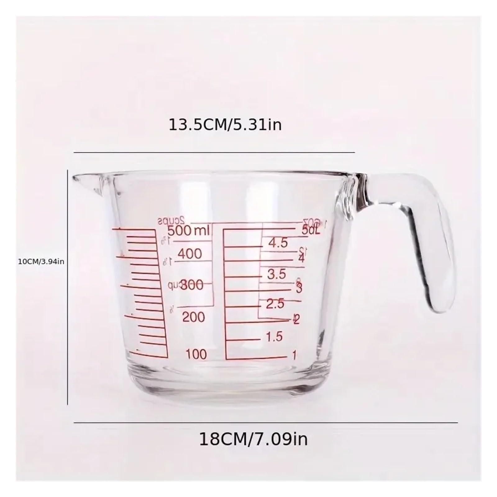 Vaso medidor de vidrio de 500 ml (16,9 oz), resistente al calor, apto for microondas y congelador, for hornear, cocinar, café, cócteles, mezclar leche, huevos y harina.