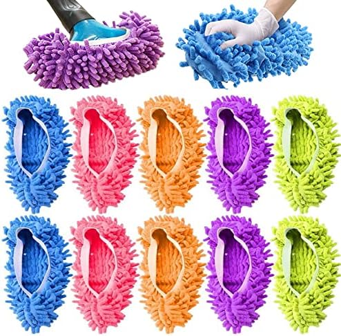 IUMÉ 5-Pairs Mop Slippers Shoes for Floor Cleaning , 10 Pcs Microfiber Shoes Cover Reusable Dust Mops for Women Washable , Mop Socks for Foot Dust Hair Cleaners Sweeping House Office Bathroom Kitchen
