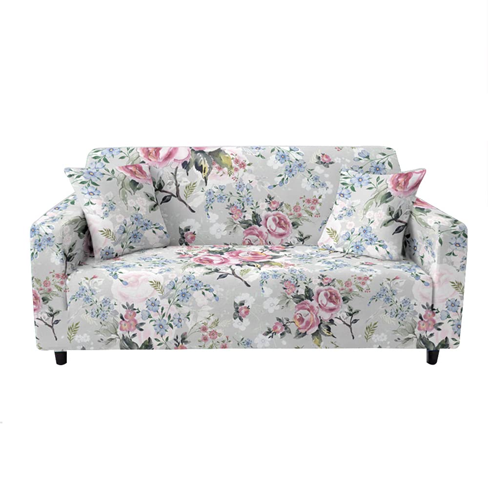 Highdi Beige Sofa Cover 1/2/3/4 Seater, Floral Printed Sofa Slipcover Stretch Washable Furniture Protector Non Slip Sofa Covers For Loveseat Couch Sofa (1 Seater,)